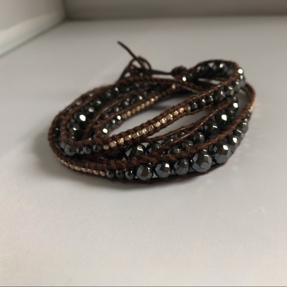 Chan Luu Hematite & Leather Wrap Bracelet